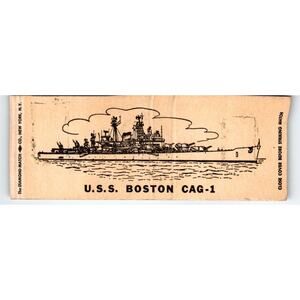 U.S.S. Boston CAG-1 US Navy Ship Military War Boat Matchbook Cover 1940s Naval